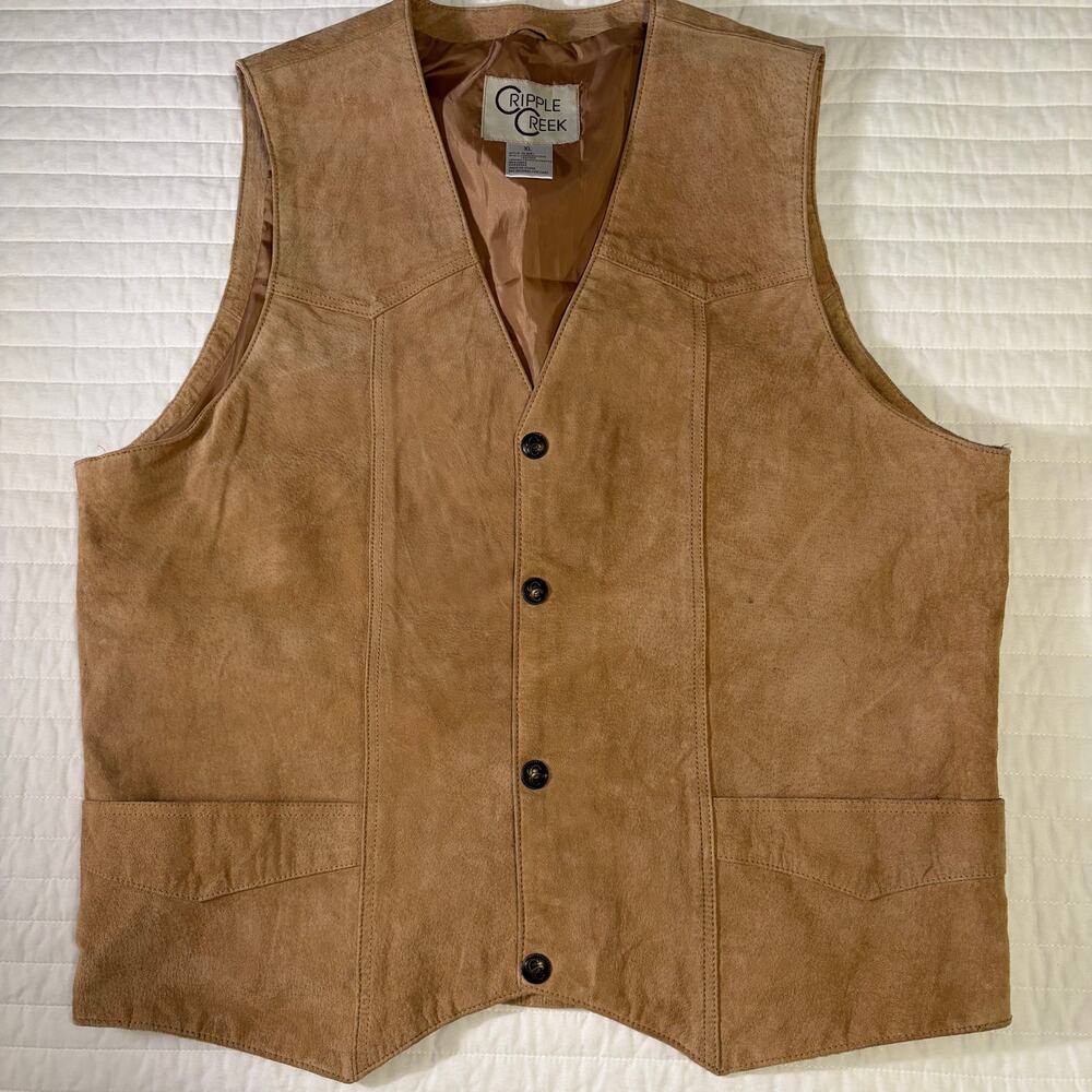 Cripple Creek Brown Suede Leather Lined Snap Front Vest Mens XL